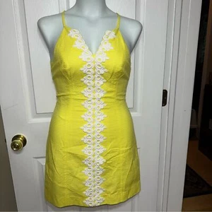 LILLY PULITZER Pearl Shift Dress Sweet Tarty Yellow Sz 6 White Soutache Trim - Picture 1 of 6
