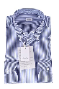 NUOVA camicia Fralbo Napoli fatta a mano cotone 42 US 16,5 vestibilità moderna righe blu - Foto 1 di 4