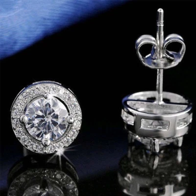 Real 18ct White Gold Plated Crystal Diamond Earring for Men's or boy's - Image 1 of 4
