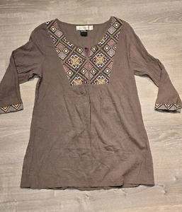 Urban Mangoz Women's Brown Embroidered/Beaded Tunic Top Size Medium - Picture 1 of 12