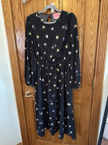 Maxi abito Kate Spade blu navy pansy floreale XL