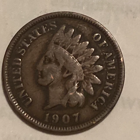 1907 Indian Head Cent Philadelphia Mint USA 1c Type Coin - Actual Photos B7 Cover