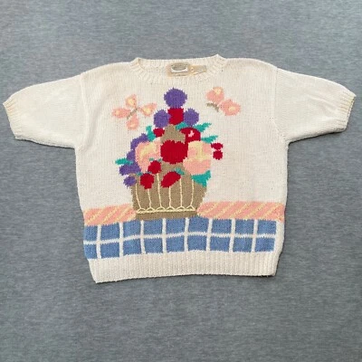 VTG 80s Susan Bristol Hand Knit Sweater Women 36 (Small) Flower Butterfly Easter - Image 1 of 4