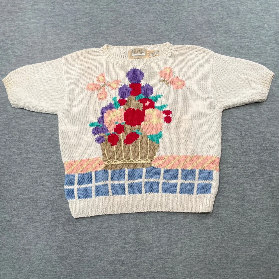 VTG 80s Susan Bristol Hand Knit Sweater Women 36 (Small) Flower Butterfly Easter - Image 1 of 4
