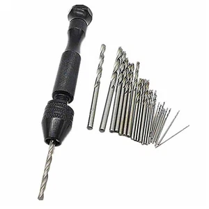 26Pcs Mini Micro Hand Drill Bits Set Small Manual Keyless Chuck Pin Vise Rotary - Foto 1 di 11