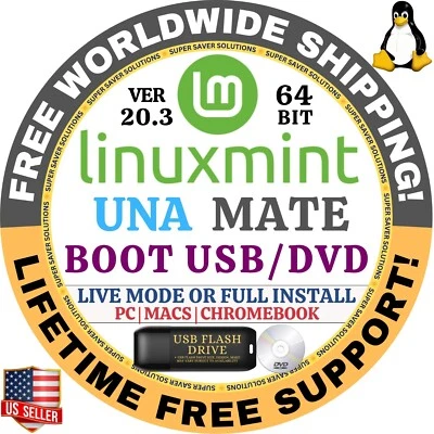 Linux MINT 20.3 USB UNA Mate 64-Bit Live Boot, Full Install MAC, PC - Image 1 of 4