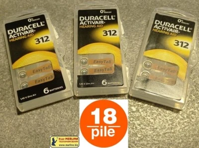 18 Batterie PILE DURACELL Activair 312 per Apparecchio PROTESI acustica PR41 - Immagine 1 di 4