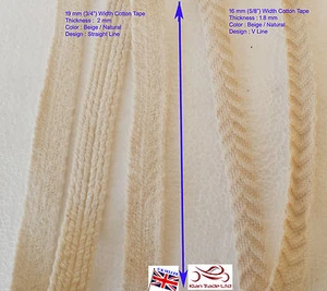 100% Cotton Webbing Tape Strap- V&Line Design 2mm Thick Natural Beige Craft Sew - Picture 1 of 3