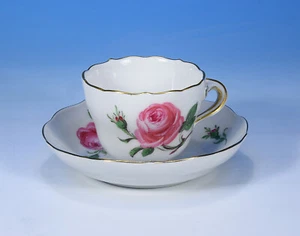 Meissen "Rote Rose" Mokkatasse & Untertasse - Bild 1 von 2