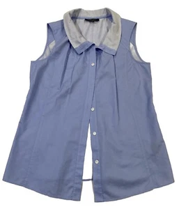 Lafayette 148 New York Womens Blue Cotton Sleeveless Blouse Top Size 8 MSRP $248 - Picture 1 of 7