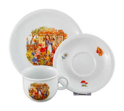 Kindergeschirr Set 3-teilig Porzellan Kindergedeck DDR Märchen Schneewittchen - Bild 1 von 4