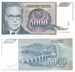Yugoslavia 5000 5.000 Dinara 1992 Prefix ZA Replacement  P 115 UNC - Picture 1 of 1