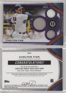 2021 Topps Tribute Tribute Triple Relics Purple /50 Carlton Fisk #TTR-CF HOF