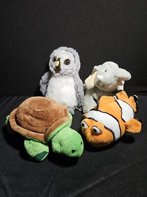 Webkinz Lot of 4,  Velvety Elephant, Turtle, Clown Fish, Grey Owl - Image 1 of 4