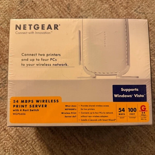 Netgear WGPS606 54 MBPS Wireless Print Server w/ 4 Port Switch SEALED - Image 1 of 2