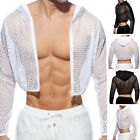 Men's Sexy See Through Long Sleeve Zip Up Coat Party Beach Surf Jackets Cardigan
