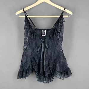 Vintage Y2K 90er schwarz Goth Schnür Korsett Spitze Rüschen Gr. M - Bild 1 von 8