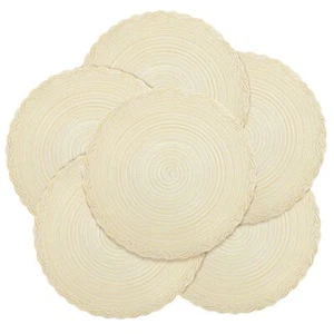 Beige Round Braided Placemats with Woven Lace Edge 15 Inch Farmhouse Placemat... - Picture 1 of 7