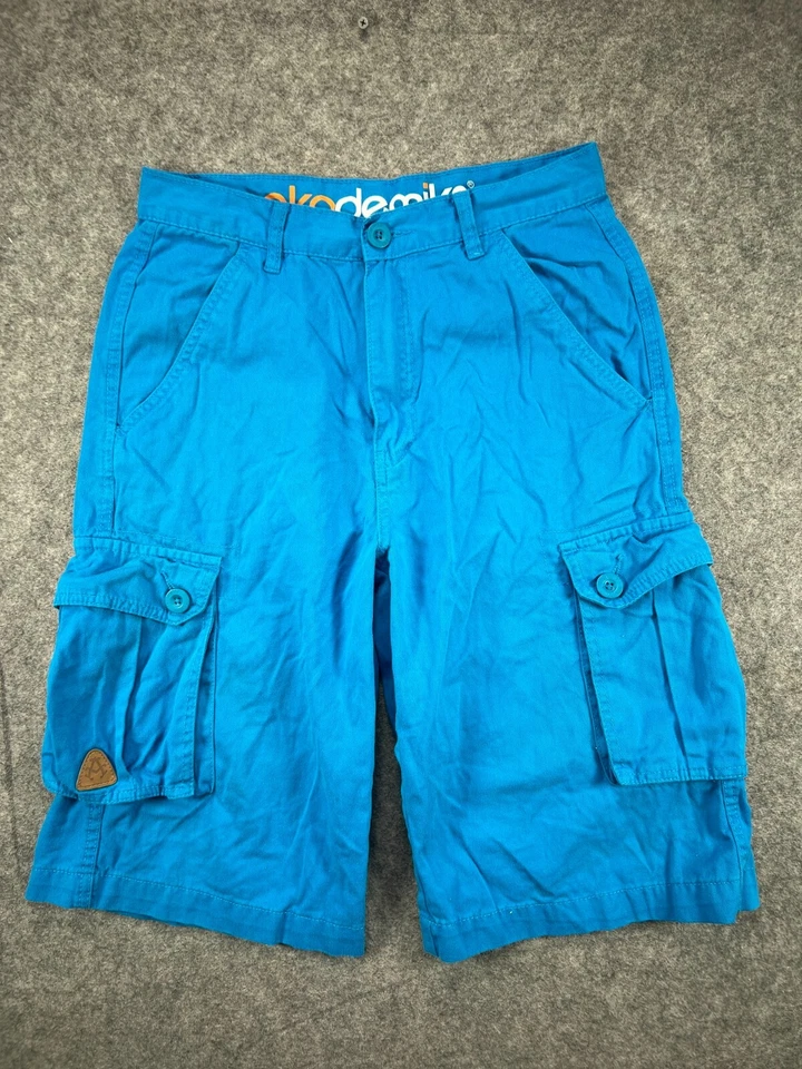Shorts cargo Akademiks XCIX meninos jovens 18 bolsos utilitários logotipo azul 13" hip hop - Imagem 1 de 4