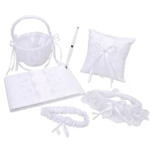 Victoria Lynn Deluxe White and Pearl Accent Wedding Bridal Guest Book 5 Piece - Picture 1 of 3