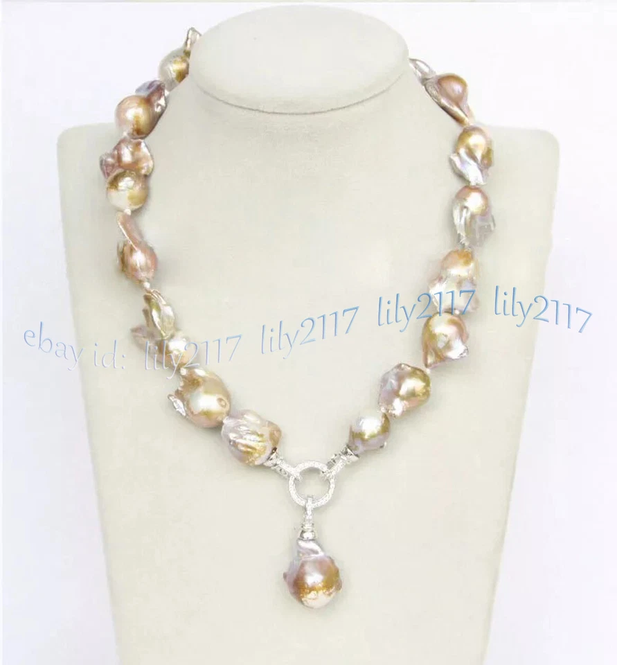 Enorme collar colgante de perlas Keshi renacidas barrocas multicolores naturales de 15-28 mm 18 pulgadas Foto 1 de 4
