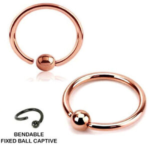 PAIR 20g 5/16" Fixed Ball Rose Gold Steel Captive Rings Tragus Nose Conch Hoops