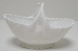 Fenton Milk Glass Daisy and Button Small Basket Split Twig Handles - Picture 1 of 6