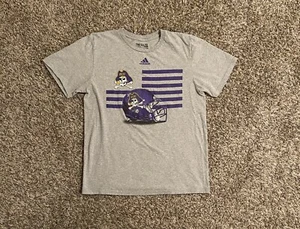 East Carolina Pirates Mens T-Shirt Medium Gray Helmet Logo Graphic Adidas - Picture 1 of 3