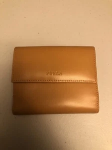 Vintage Furla Wallet For Bills Credit Cards Coins 100% Leather Cognac Made Italy - Picture 1 of 8