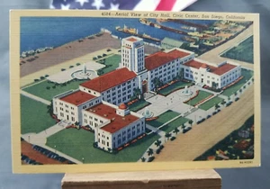 Unused 3½x5½ Postcard Aerial View City Hall Civic Center San Diego CA Linen - Picture 1 of 2