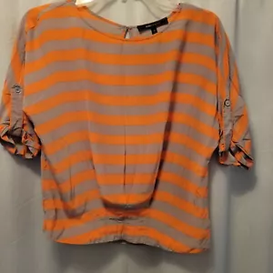 BCBG Max Azria Womens Striped Orange & Beige 3/4 Sleeve Silk Blouse Top - Picture 1 of 7