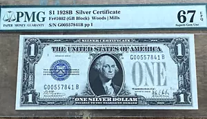 $1 1928B 1602 GB Block Silver Certificate PMG 67EPQ - SUPERB ONLY 5 FINER - Picture 1 of 2