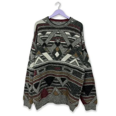 Maglione Vintage 25% lana multicolore a girocollo a fantasia geometrica - Taglia - Immagine 1 di 4