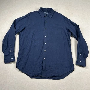 Camisa Polo Ralph Lauren De Colección de Lino Para Hombres L Sólida Azul Marino Abotonada Náutica - Imagen 1 de 10