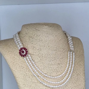 Collana Gemporia Il Gatsby Rubino Barocco Perla Acqua Dolce Argento Sterling 925 - Foto 1 di 18