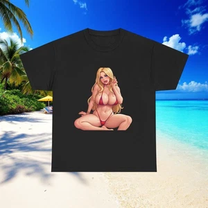 Blondes Pinup Bikini Girl T-Shirt | Sexy Retro Illustration Tee für Sommer Style - Bild 1 von 61