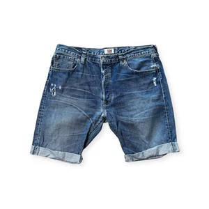 Levis 501 Blue Denim Shorts Regular Fit Ripped Re Work Casual W40 - Picture 1 of 5