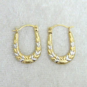 9ct Yellow Gold Oval Hoop Earrings - Picture 1 of 4