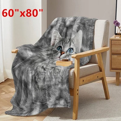Lindas mantas para gatos para amantes de los gatos 60"x80" gato sherpa polar mantas grises Foto 1 de 4