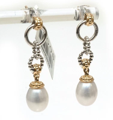 Lagos Nuovo Luna Perla a Goccia & Caviar Cerchio Argento & 18K Oro 37x9mm Goccia - Immagine 1 di 4