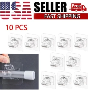 2-8PCS Nail Free Bracket Self Adhesive Holder Hooks Adjustable Curtain Rod Clips - Picture 1 of 26