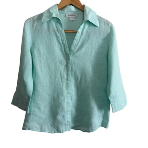 DAVID N | 100% Leinen Sea Foam Green Button Down 3/4 Arm Hemd | Medium - Bild 1 von 8