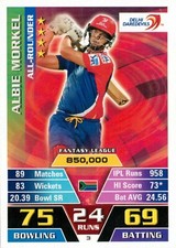 ✺New✺ 2016 2017 DELHI DAREDEVILS IPL Cricket Card ALBIE MORKEL Topps Attax