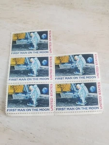 Vintage 1969 10c First Man on the Moon Airmail Mint Stamp Lot of 5 - Picture 1 of 5