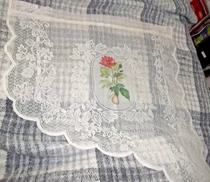 Vintage Lace Curtain New Old Stock Floral ONE Swag Panel  29" W x 14-30" L - Picture 1 of 5