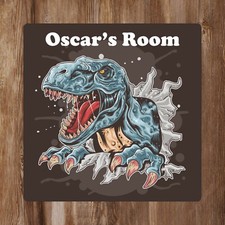 GRANDE T-REX dinosauro che esce da Muro Bambini Camera Da Letto Porta Firmare personalizzata