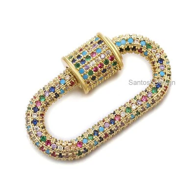 Beautiful Oval Silver Multi CZ Diamond Carabiner Clasp,Handmade Clasp Jewlry - Image 1 of 3