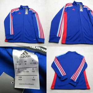 Adidas Track Jacket Youth Medium Blue Striped Full Zip ClimaLite Athletic NEW - Picture 1 of 14