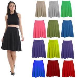 WOMANS SHORT SKATER SKIRT LADIES PLUS SIZE PLAIN FLARED ELASTIC WAIST 8-26 - Picture 1 of 14