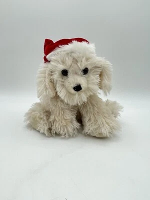 Dan Dee Collectors Choice Plush Shaggy Beige/Tan Maltese Dog w/ Christmas Hat - Image 1 of 4